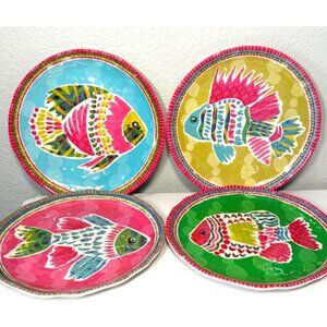 Pier 1 Imports Melamine Fish Salad Plates Set of 4 Multi-colored 8 3/4 Inche
